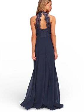 Lulus Dance All Evening Navy Lace Halter Maxi Dress Prom Formal XS